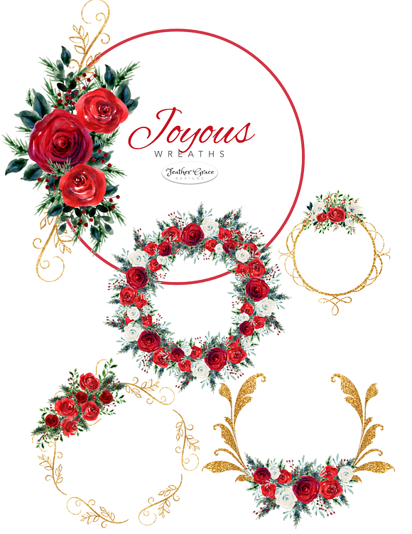 Red Watercolor Flowers & Wreaths in Illustrations - product preview 8