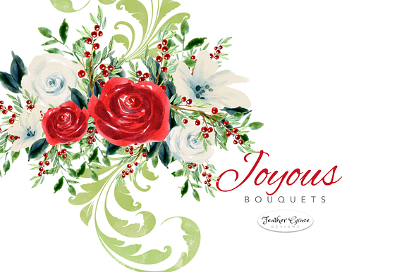 Red Watercolor Flowers & Wreaths in Illustrations - product preview 9