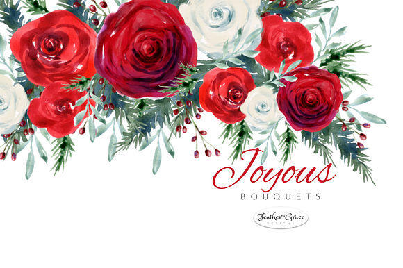 Red Watercolor Flowers & Wreaths in Illustrations - product preview 10