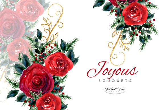 Red Watercolor Flowers & Wreaths in Illustrations - product preview 11