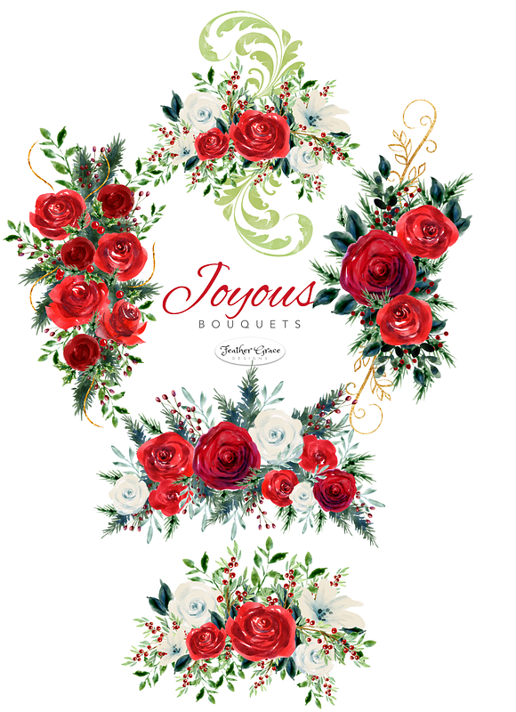 Red Watercolor Flowers & Wreaths in Illustrations - product preview 12