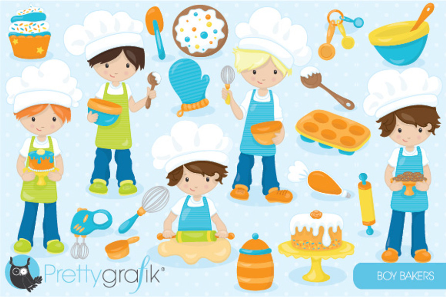 Baking boys clipart in Illustrations - product preview 8