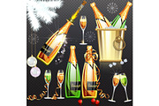 Champagne holiday flat set vector