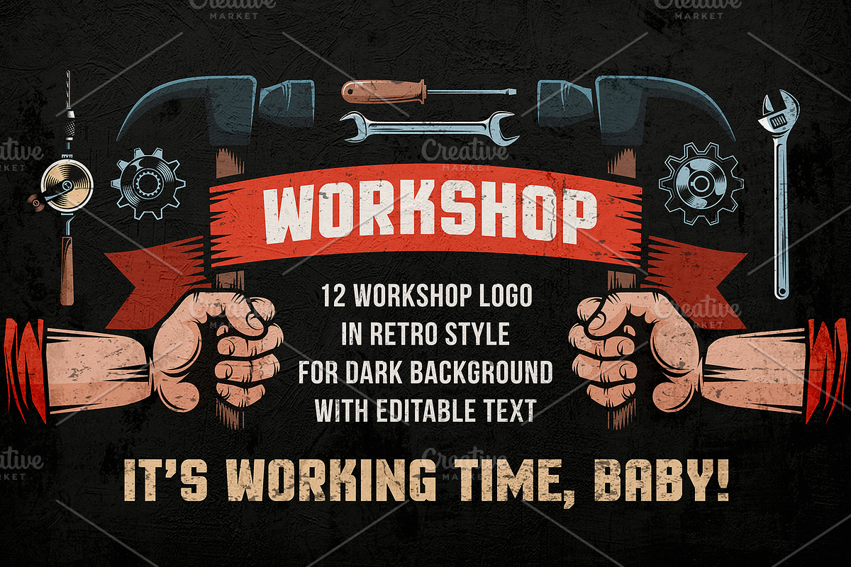 Workshop Color Emblems On Dark in Logo Templates - product preview 8