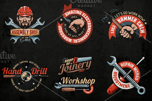 Workshop Color Emblems On Dark in Logo Templates - product preview 2