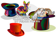 Rabbit and top hat magic set vector