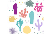 Seamless pattern with cactus plants