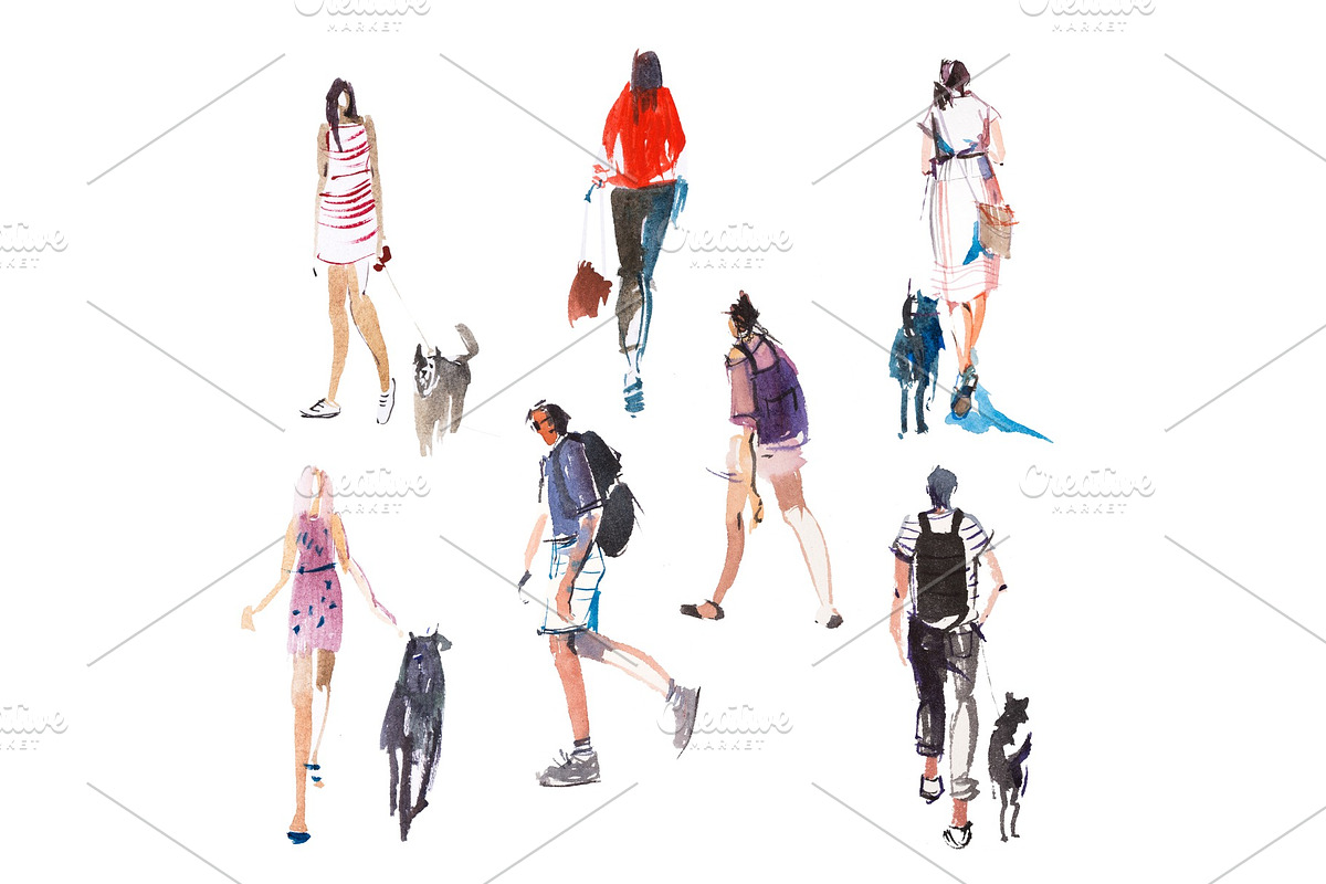Different types of walking people in Illustrations - product preview 8