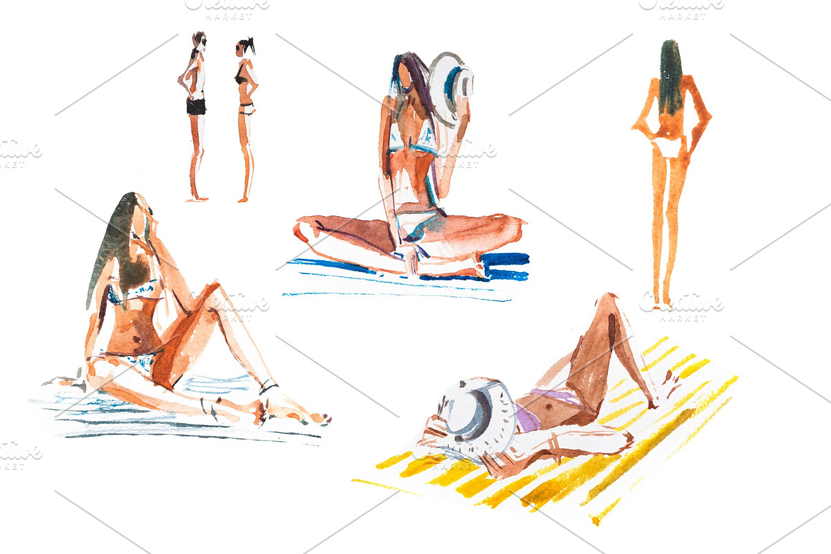People on the beach Tanning women in Illustrations - product preview 8