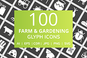 100 Farm & Gardening Glyph Icons