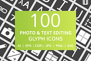 100 Photo & Text Editing Glyph Icons