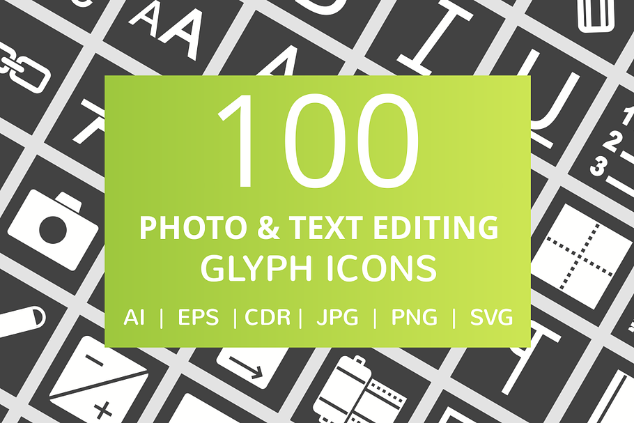100 Photo & Text Editing Glyph Icons in Graphics - product preview 8