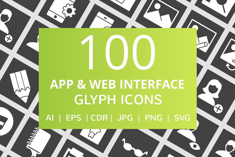 100 App & Web Interface Glyph Icons in Graphics - product preview 8
