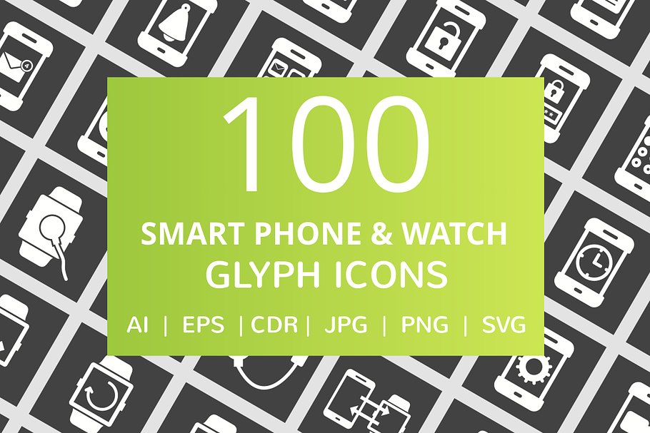 100 Smartphone & Watch Glyph Icons in Graphics - product preview 8