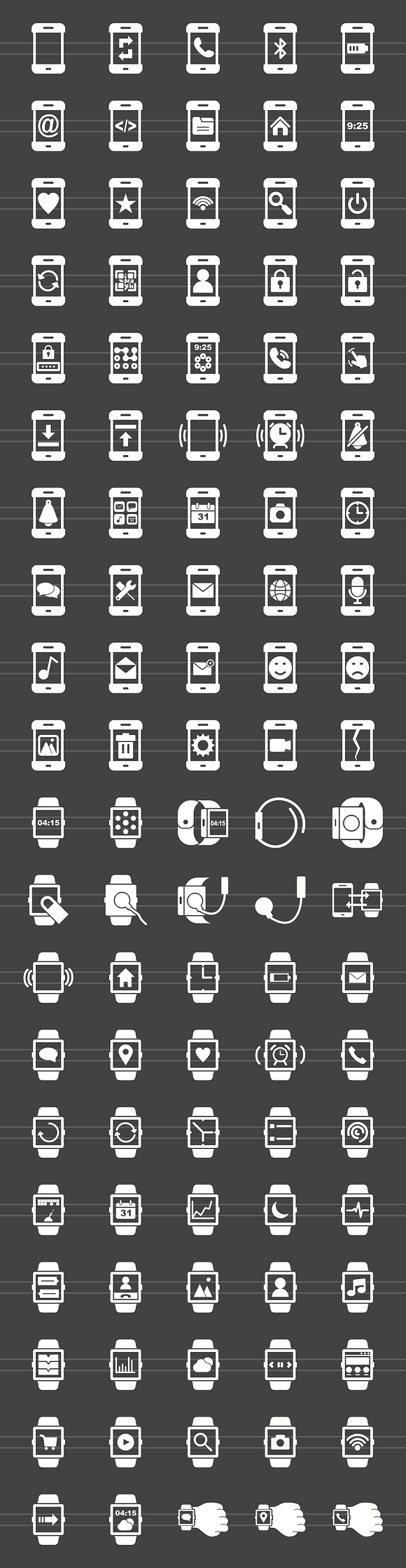 100 Smartphone & Watch Glyph Icons in Graphics - product preview 1