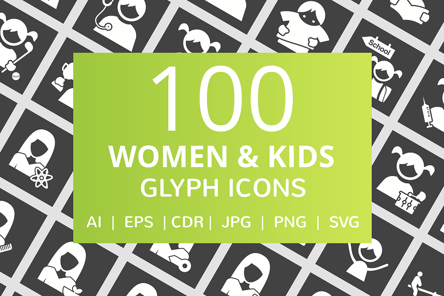 100 Women & Kids Glyph Icons