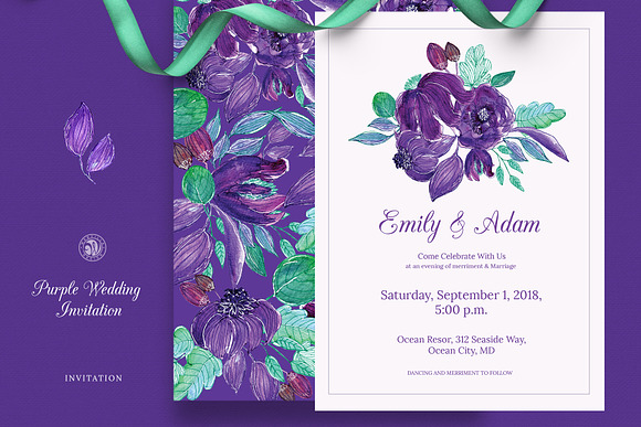 Purple Wedding Invitation Set in Wedding Templates - product preview 1