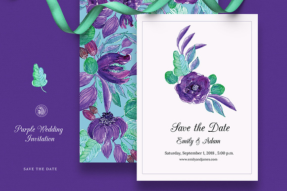 Purple Wedding Invitation Set in Wedding Templates - product preview 3