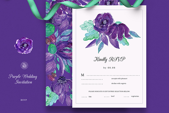 Purple Wedding Invitation Set in Wedding Templates - product preview 4