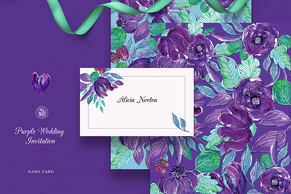 Purple Wedding Invitation Set in Wedding Templates - product preview 5