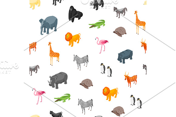 Wild Animals Set Isometric View.  in Illustrations - product preview 1