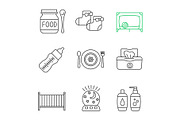 Childcare linear icons set