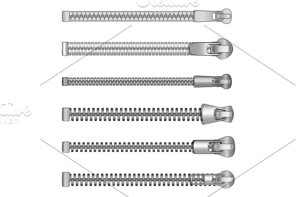 3d Clothes Metal Zipper Set. Vector in Objects - product preview 1