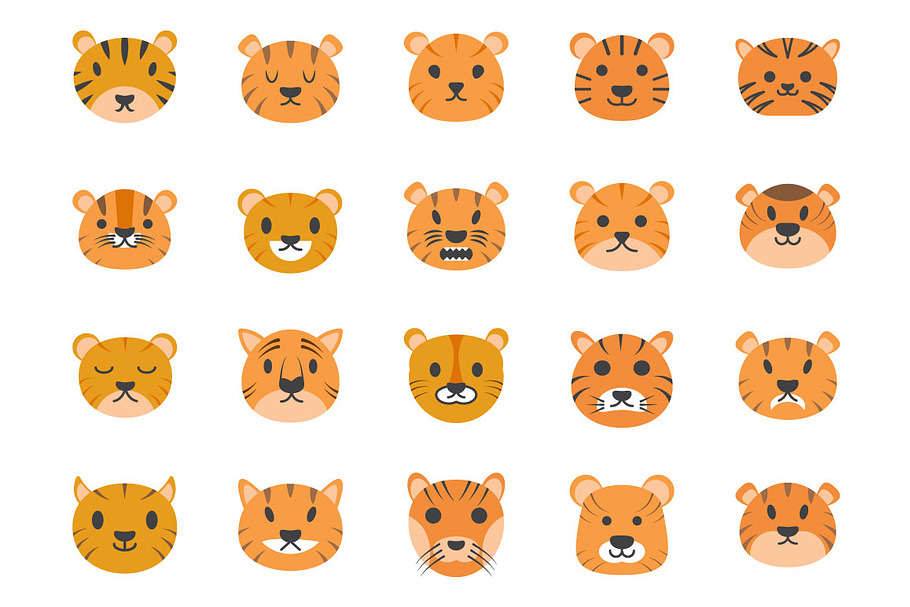 35 Cute Tiger Faces Vector Icons
