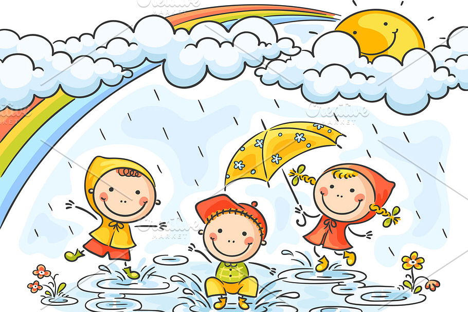 Kids playing in the rain in Illustrations - product preview 8