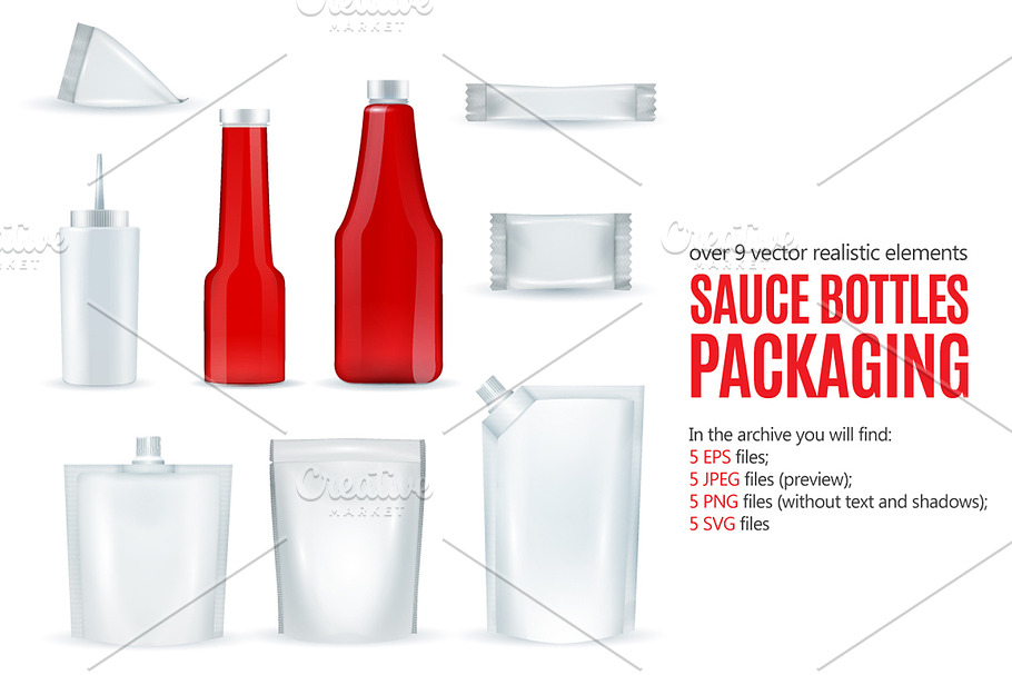 Sale! Sauce Bottles Packaging Set in Objects - product preview 8
