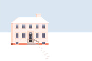 Big pink house on a snow field
