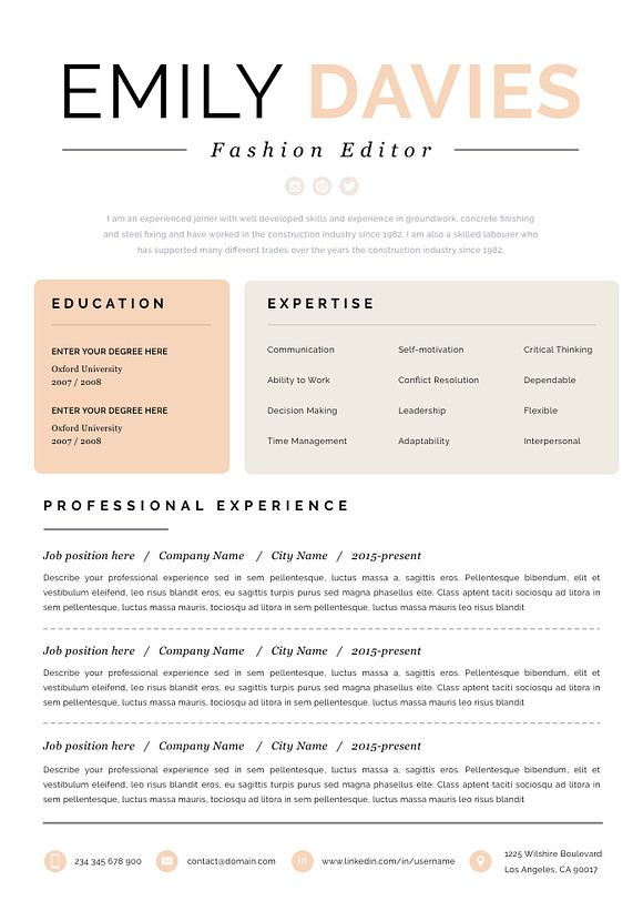 Resume Template 1 page | "Davies" in Resume Templates - product preview 2