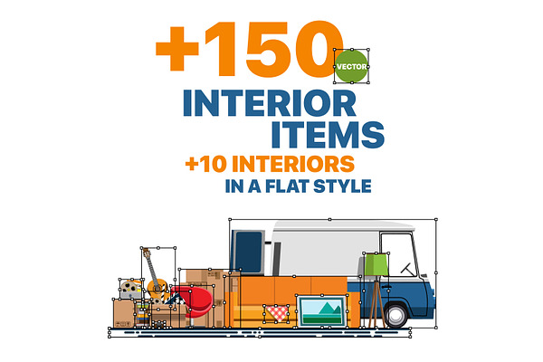 Items and interiors in flat style