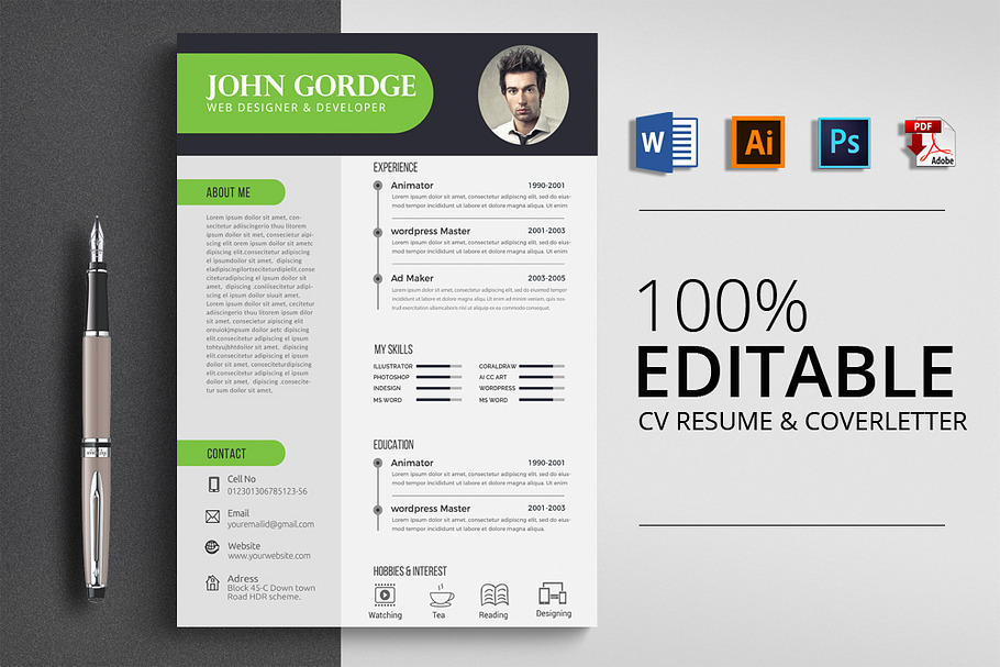 CV Resume Word Template in Resume Templates - product preview 8
