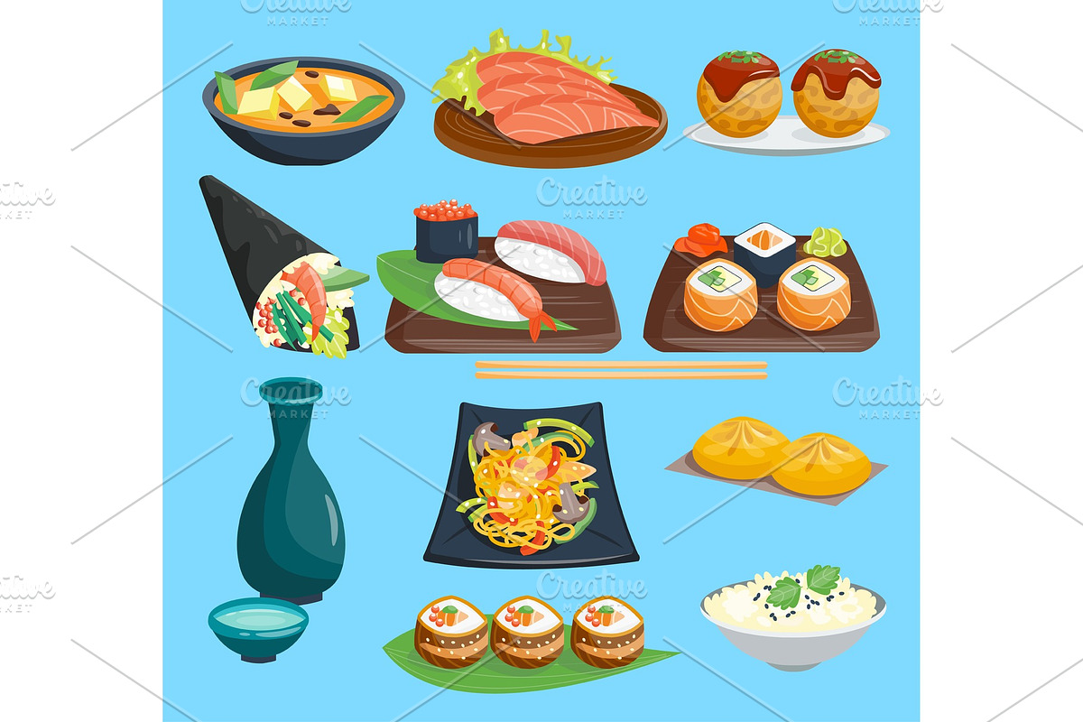 Japane food vector sushi on plate in Illustrations - product preview 8