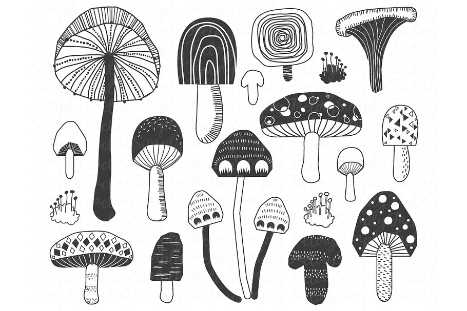 Mushroom Doodle Set in Illustrations - product preview 8