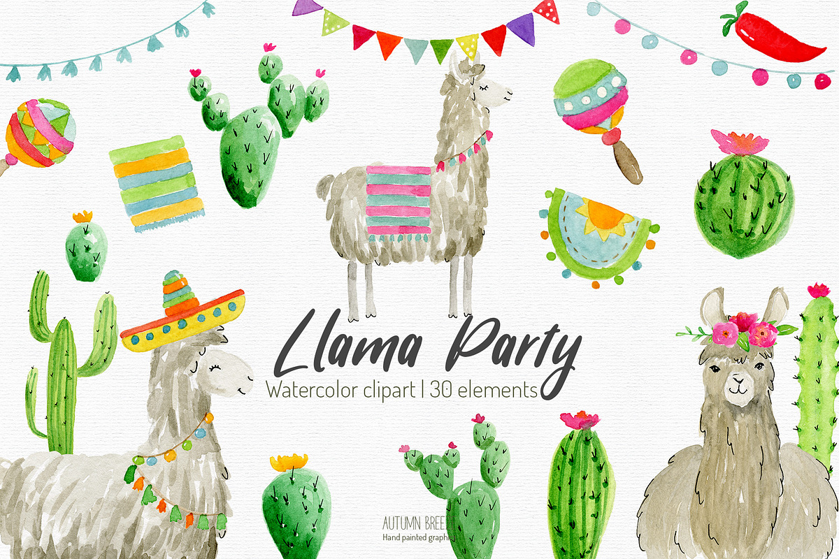 watercolor  llama clipart in Illustrations - product preview 8