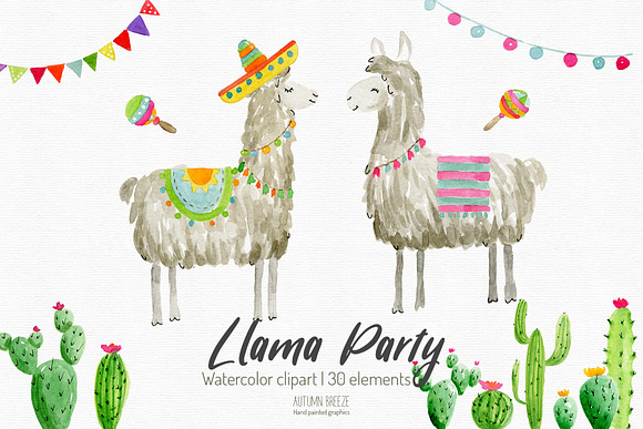 watercolor  llama clipart in Illustrations - product preview 1