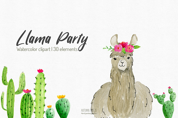 watercolor  llama clipart in Illustrations - product preview 2