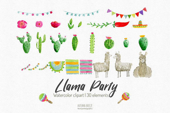 watercolor  llama clipart in Illustrations - product preview 3