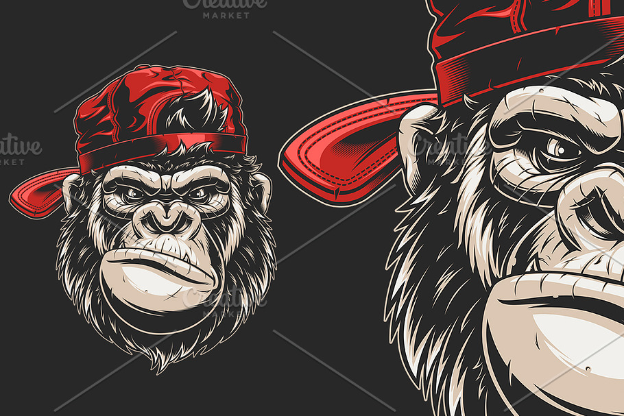 Monkey's head in a baseball cap in Illustrations - product preview 8