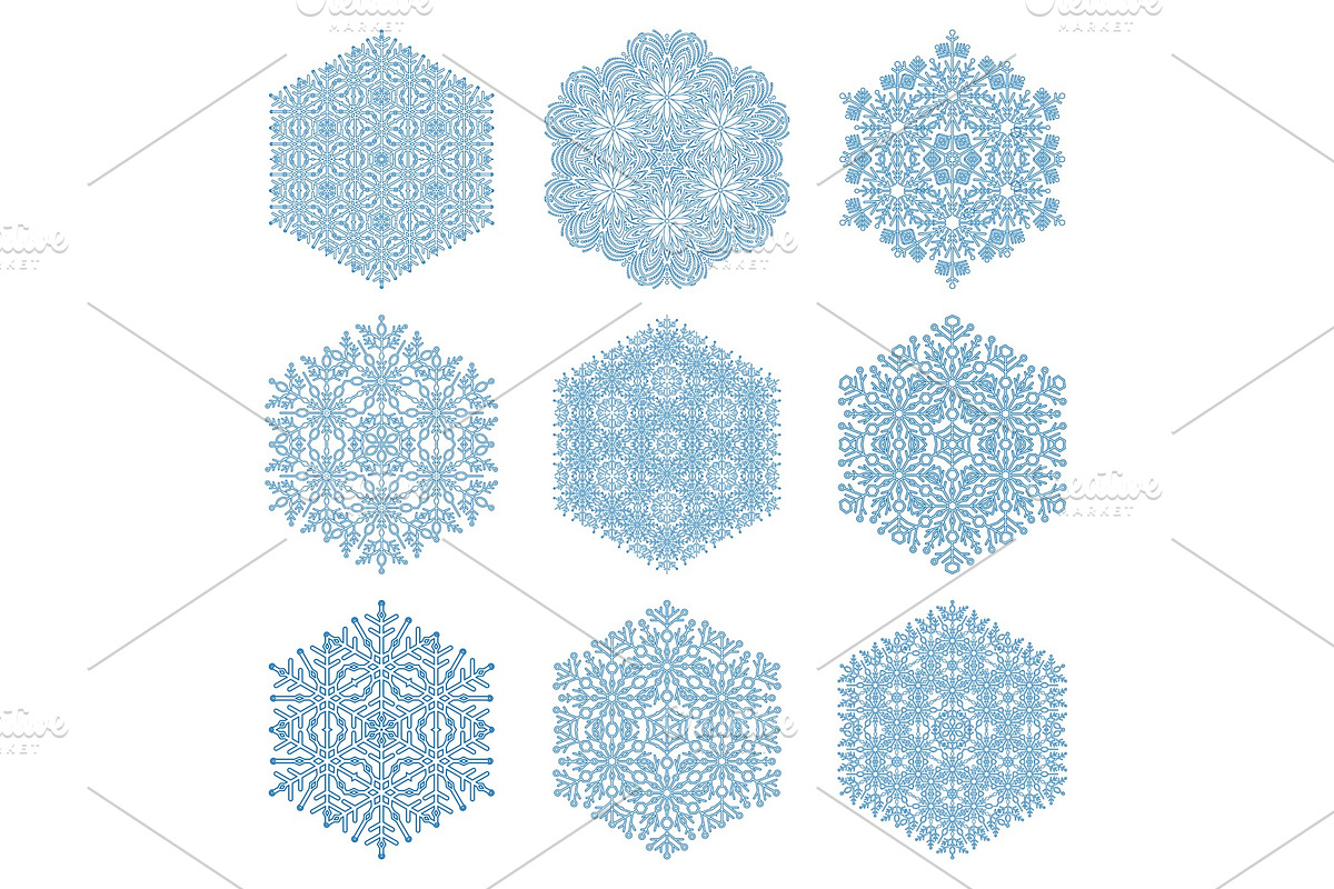 Set of Vector Blue Snowflakes in Illustrations - product preview 8