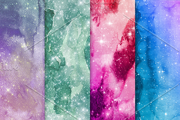 25 Galaxy watercolor background in Textures - product preview 7
