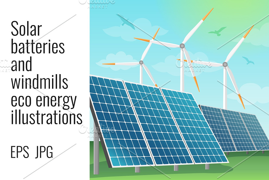 Solar batteries and windmills in Illustrations - product preview 8