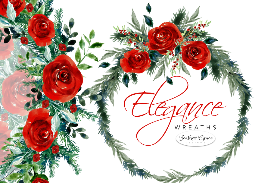 Watercolor Red Flowers - Christmas in Illustrations - product preview 8