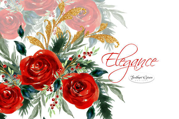 Watercolor Red Flowers - Christmas in Illustrations - product preview 1