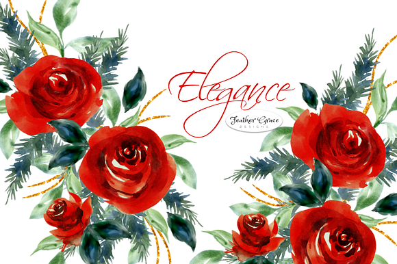 Watercolor Red Flowers - Christmas in Illustrations - product preview 2