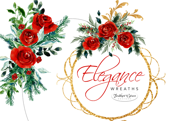Watercolor Red Flowers - Christmas in Illustrations - product preview 4