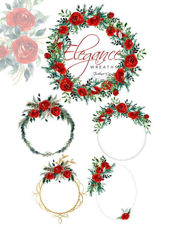 Watercolor Red Flowers - Christmas in Illustrations - product preview 6
