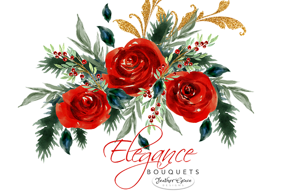 Watercolor Red Flowers - Christmas in Illustrations - product preview 7